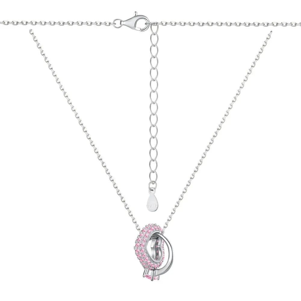 Silver Zircon Round Cut Intersperse Ring Pendant Necklace