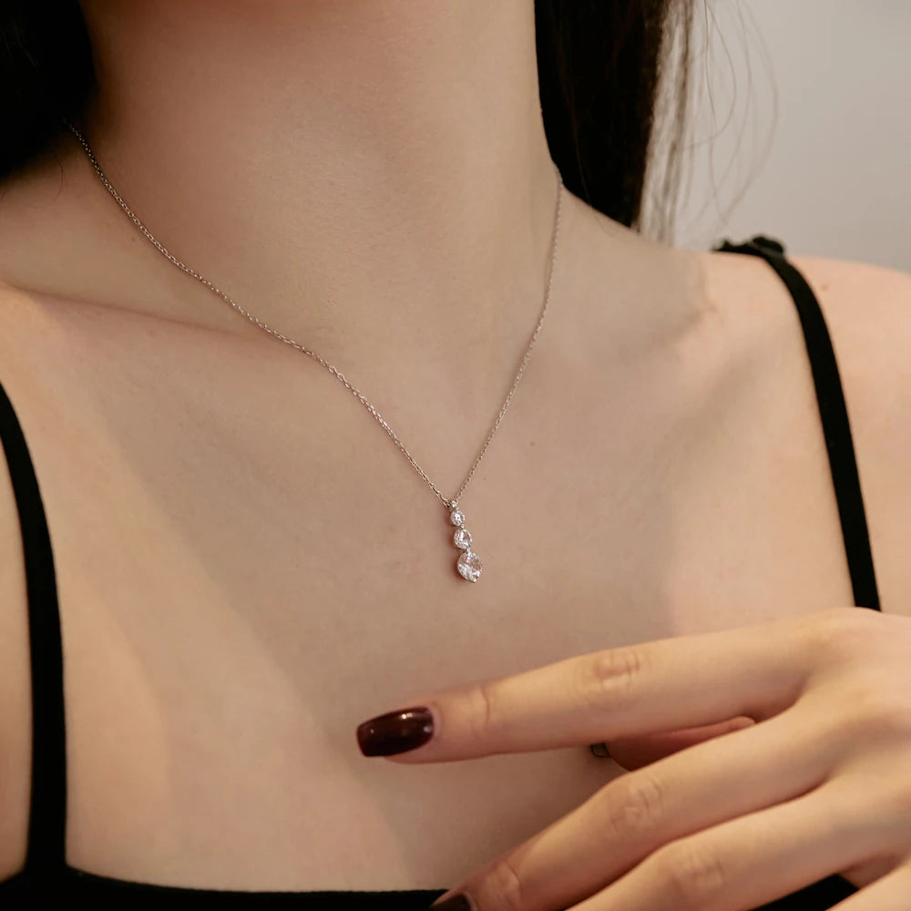 Silver Zircon Round Cut Dots Bar Necklace
