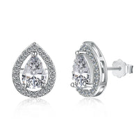 Silver Zircon Pear Cut Halo Multi Layer Tear Ear Studs