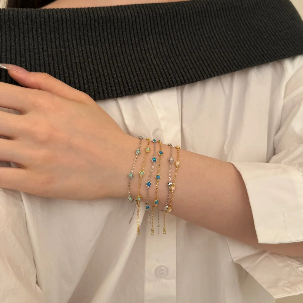 Silver Opal Round Cut Dots Chain Bracelet