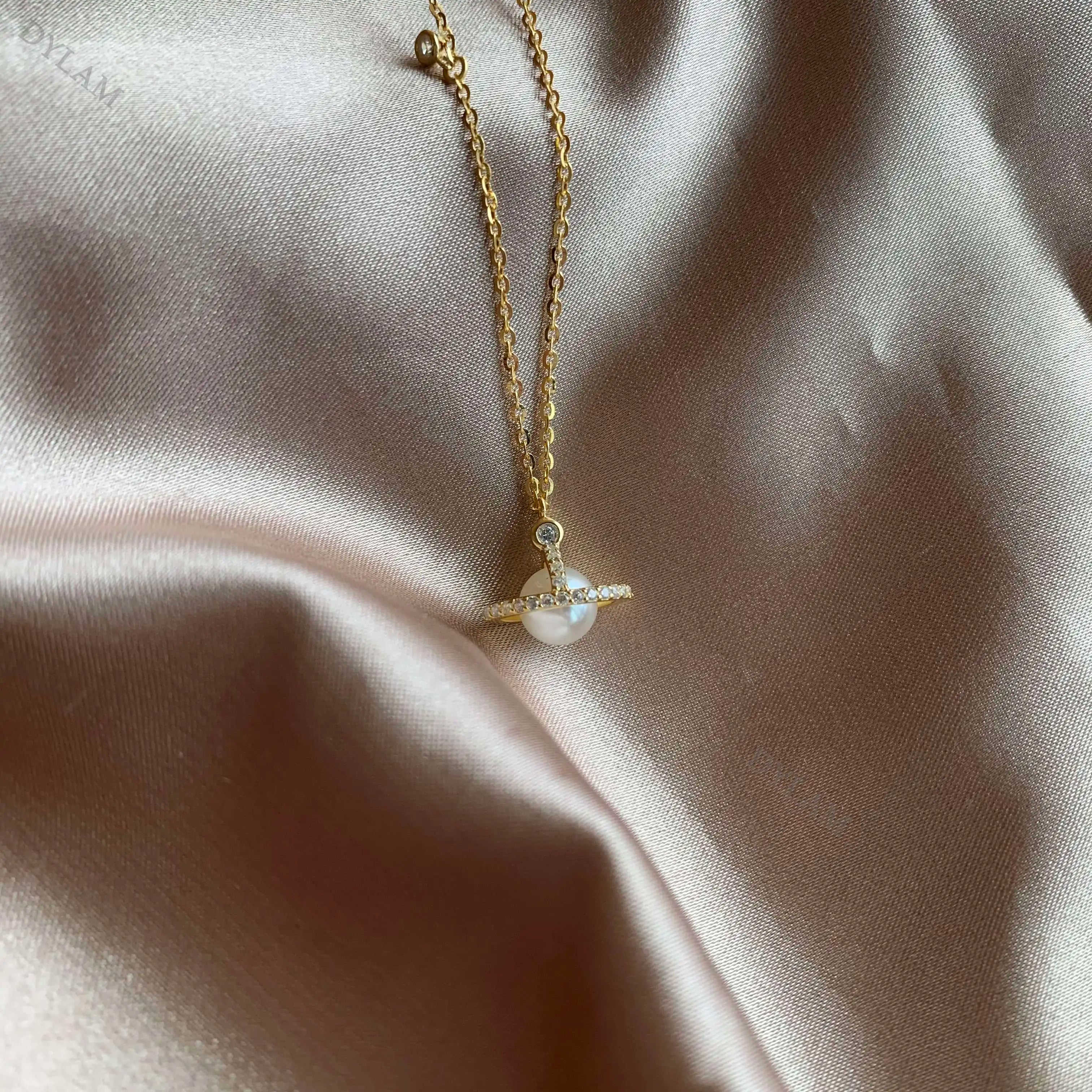 Silver Pearl Wrapped Pendant Necklace