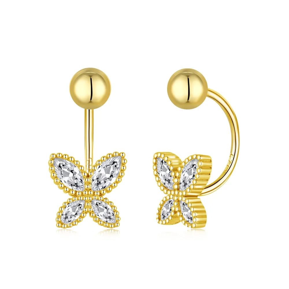 Silver Zircon Marquise Cut Hook Butterfly Ear Studs