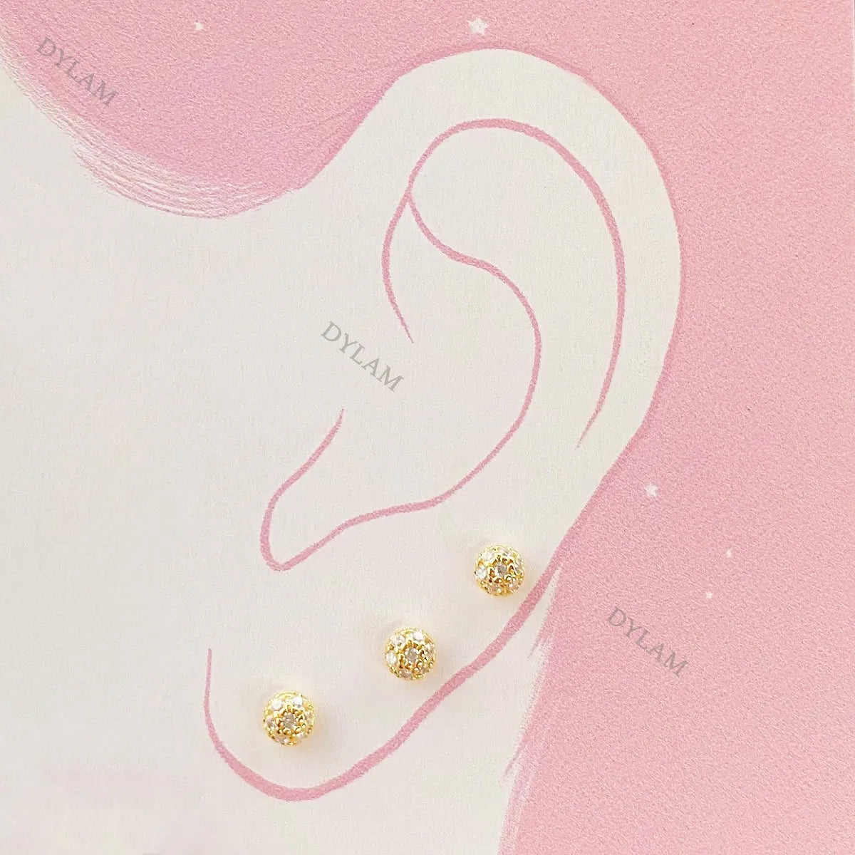 Silver Zircon Round Cut Multi Part Single Ear Studs