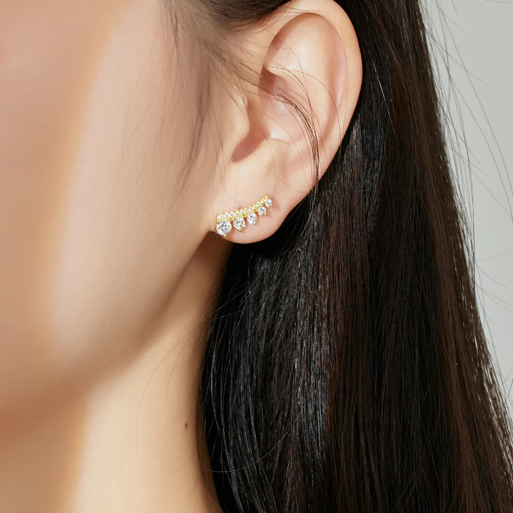 Silver Zircon Round Cut Inlaid Layered Ear Studs