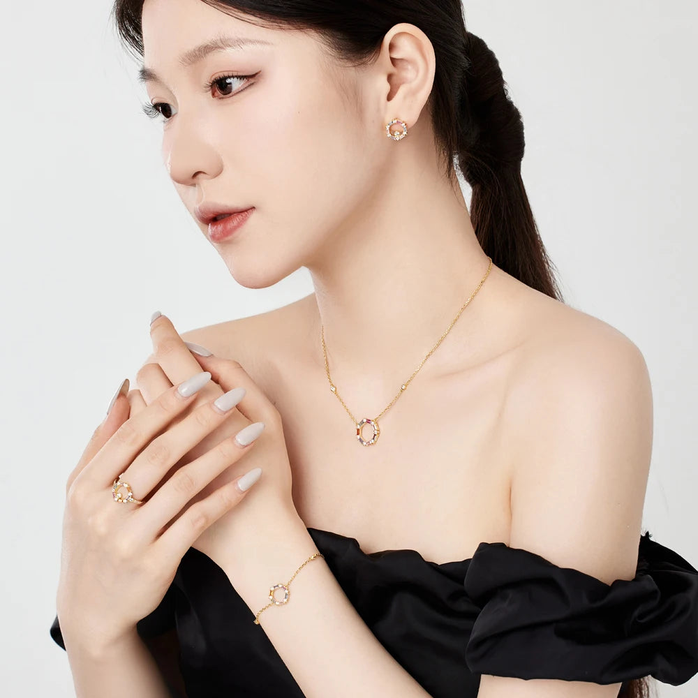 Silver Zircon Baguette Cut Multi Shape Hollow Disc Ear Studs