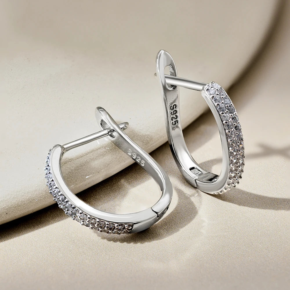 Silver Zircon Round Cut Iced Wrapped Huggie Earrings