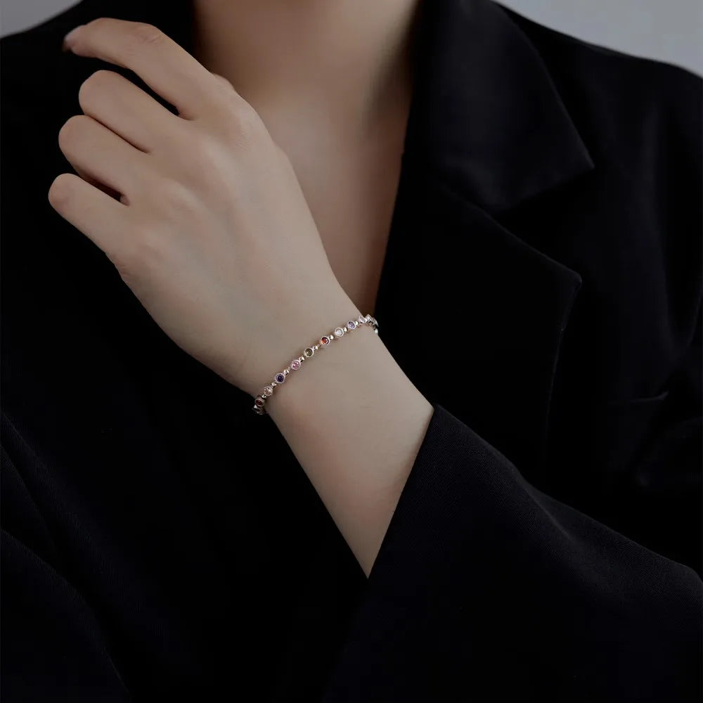 Silver Zircon Round Cut Circle Tennis Bracelet