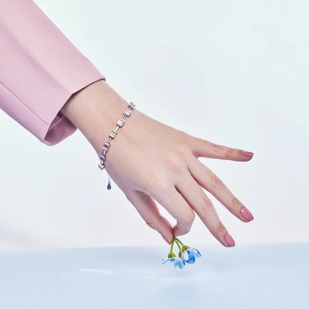 Silver Zircon Baguette Cut Rectangle Tennis Bracelet