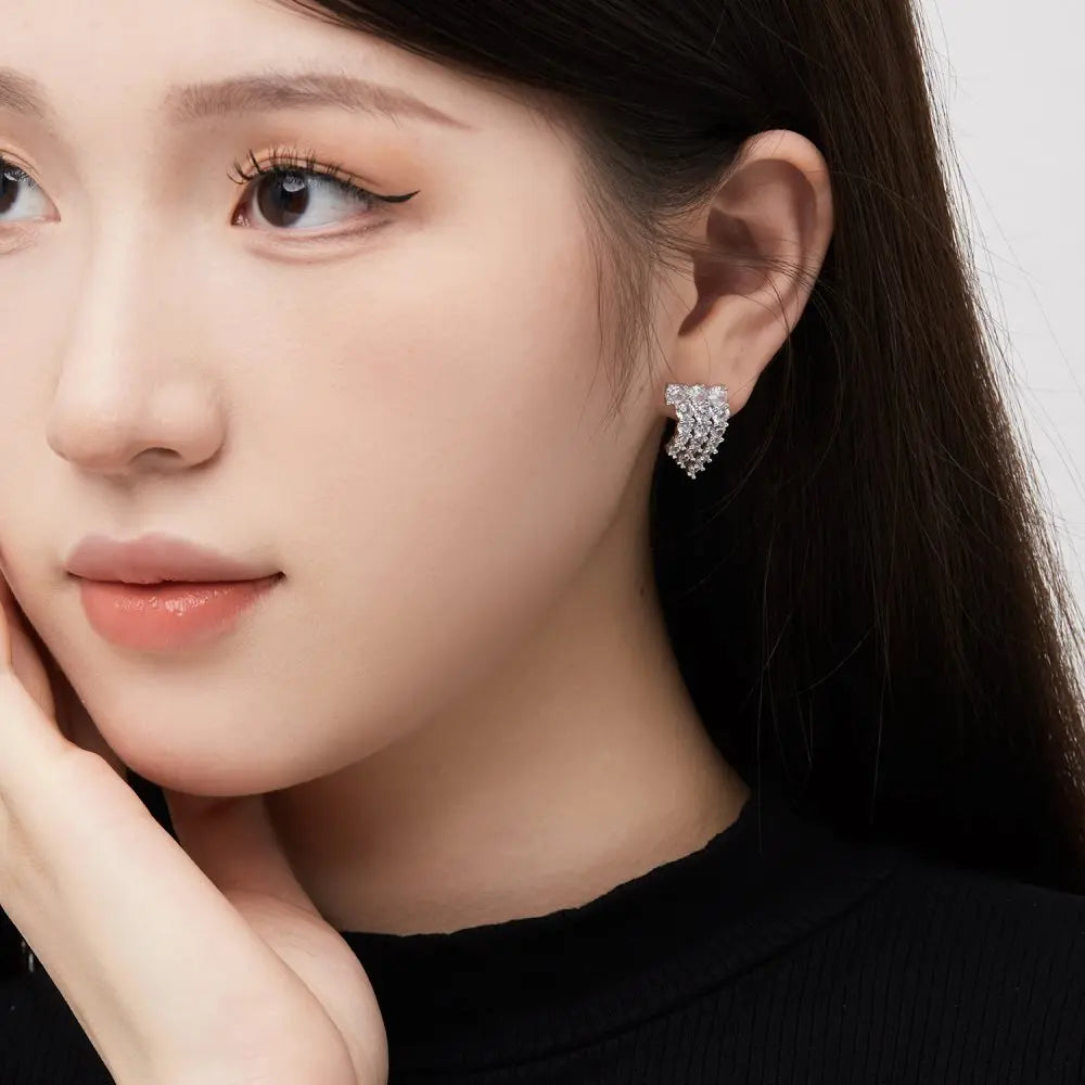 Silver Zircon Round Cut Tassel Ear Studs