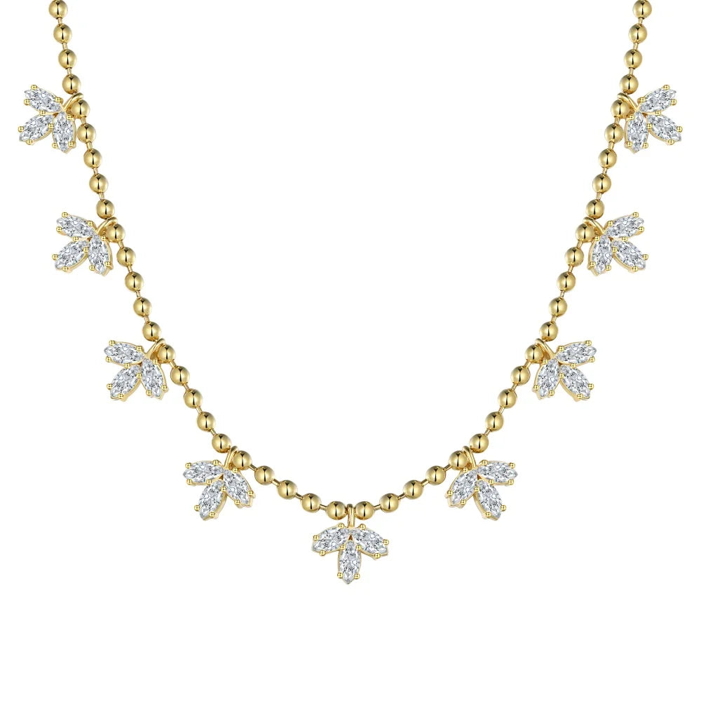 Silver Zircon Marquise Cut Bay Leaf Chain Necklace