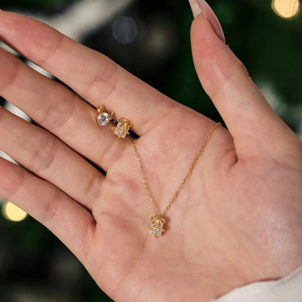 Silver Zircon Radiant Cut Gift Box Pendant Necklace