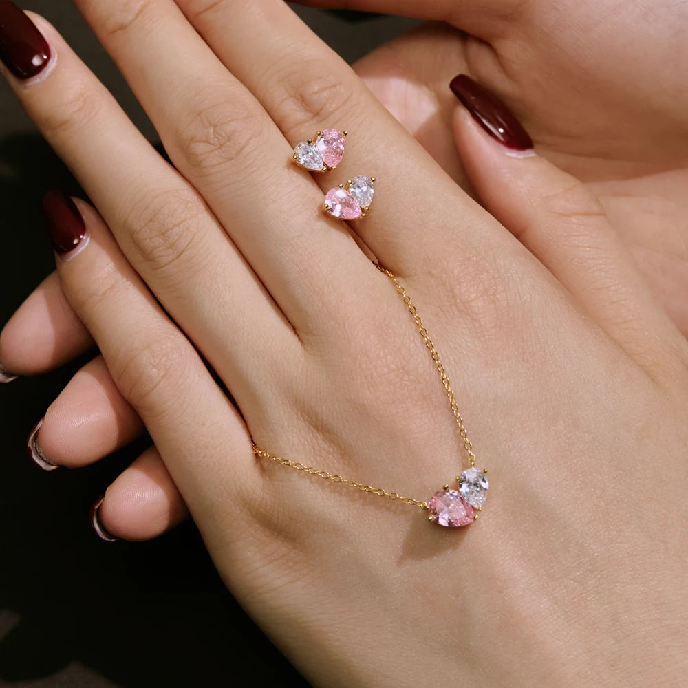 Silver Zircon Pear Cut Heart Ear Studs