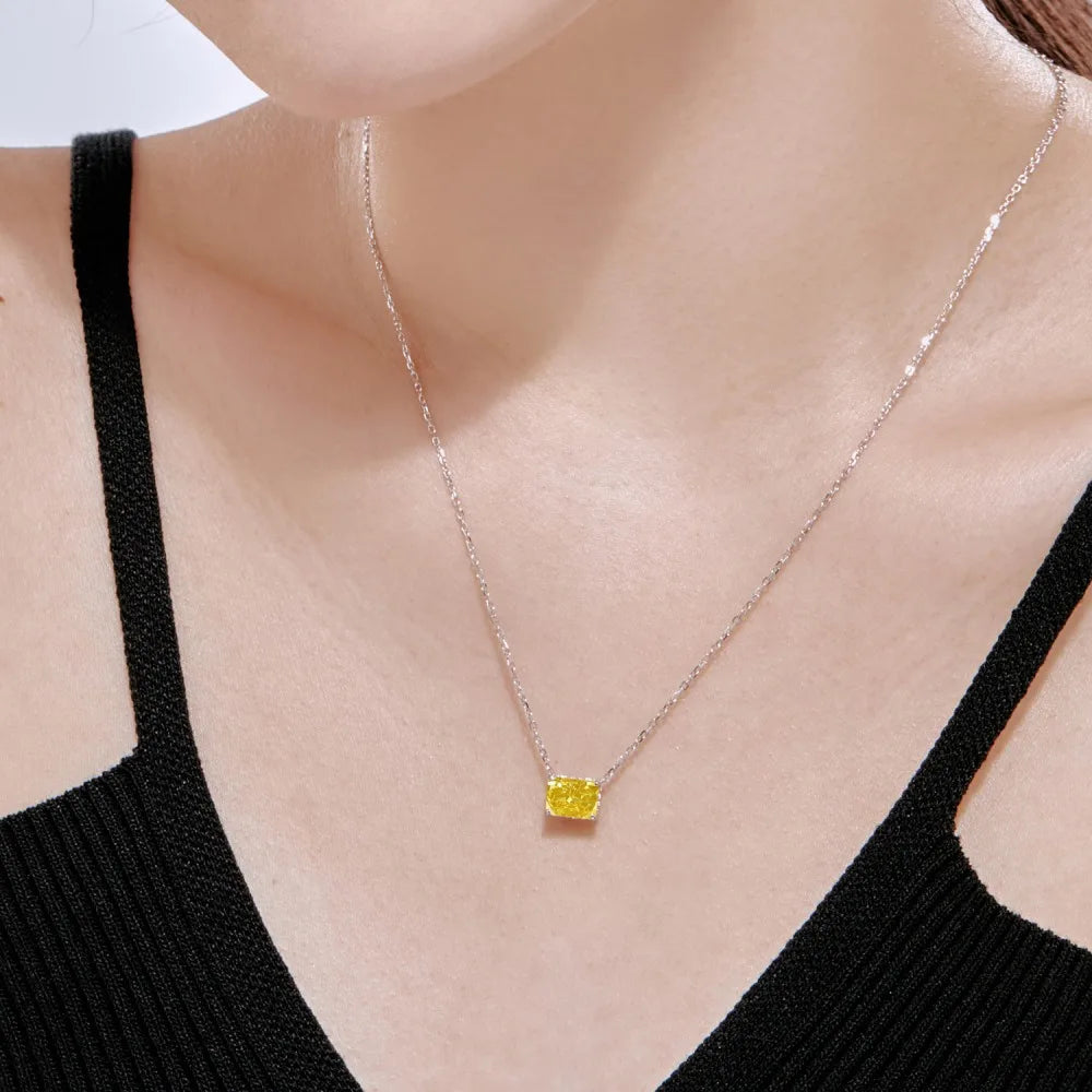 Silver Zircon Radiant Cut Single Pendant Necklace