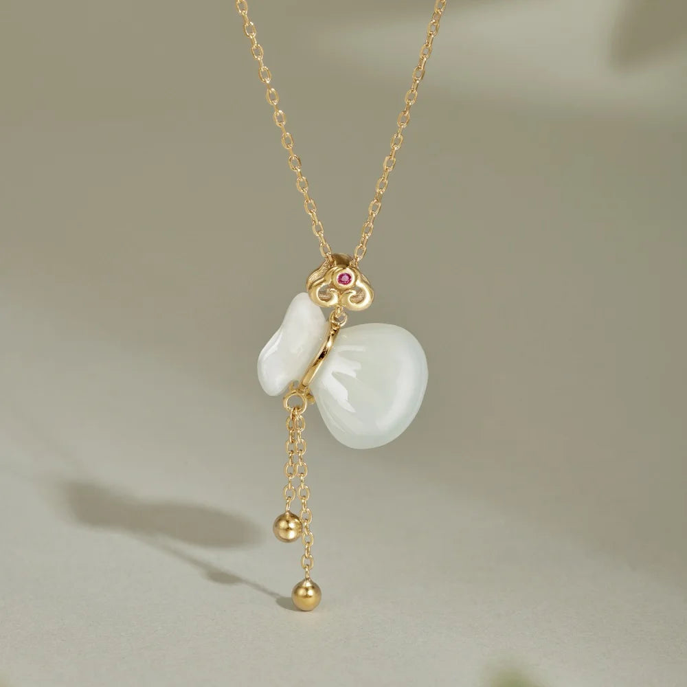 Silver Jade Cut Lucky Bag Pendant Necklace