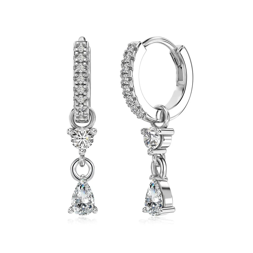 Silver Zircon Pear Cut Iced Water Drop Huggie Earrings