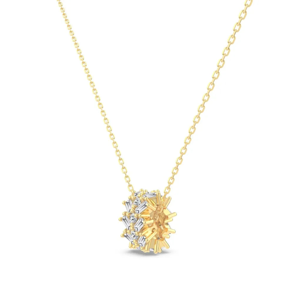 Silver Zircon Baguette Cut Twisted Cylinder Pendant Necklace