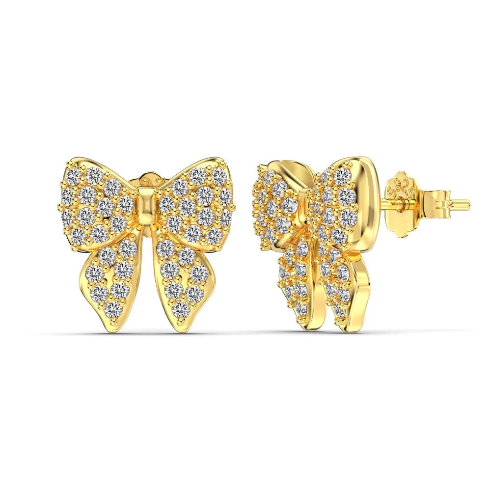Silver Zircon Round Cut Iced Butterfly Ear Studs