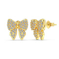 Silver Zircon Round Cut Iced Butterfly Ear Studs