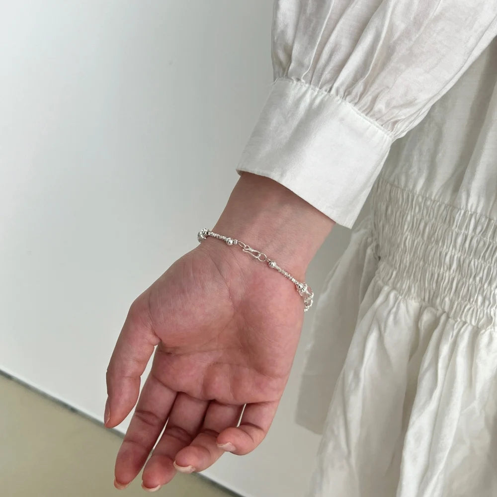 Silver Crystal Round Cut Bangles Beaded Bracelet