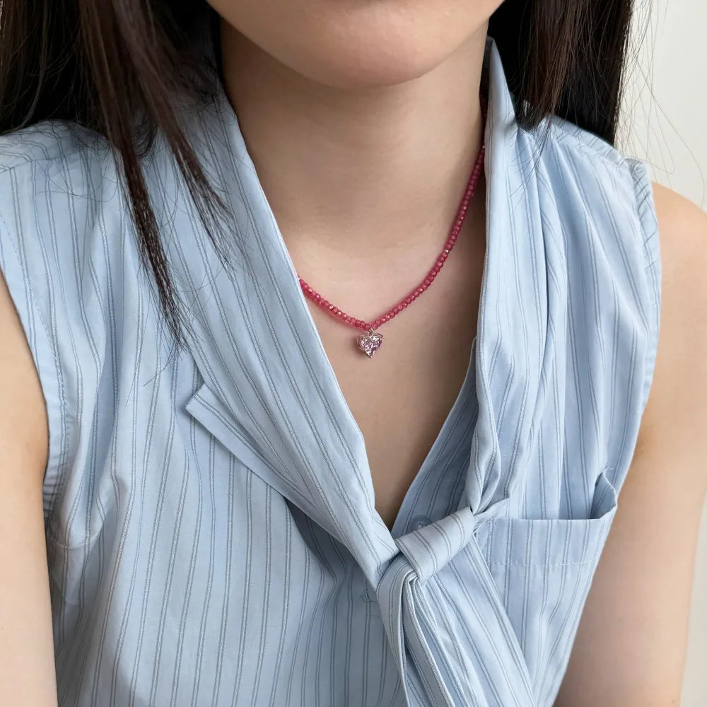 Silver Zircon Princess Cut Double Layer Beaded Necklace