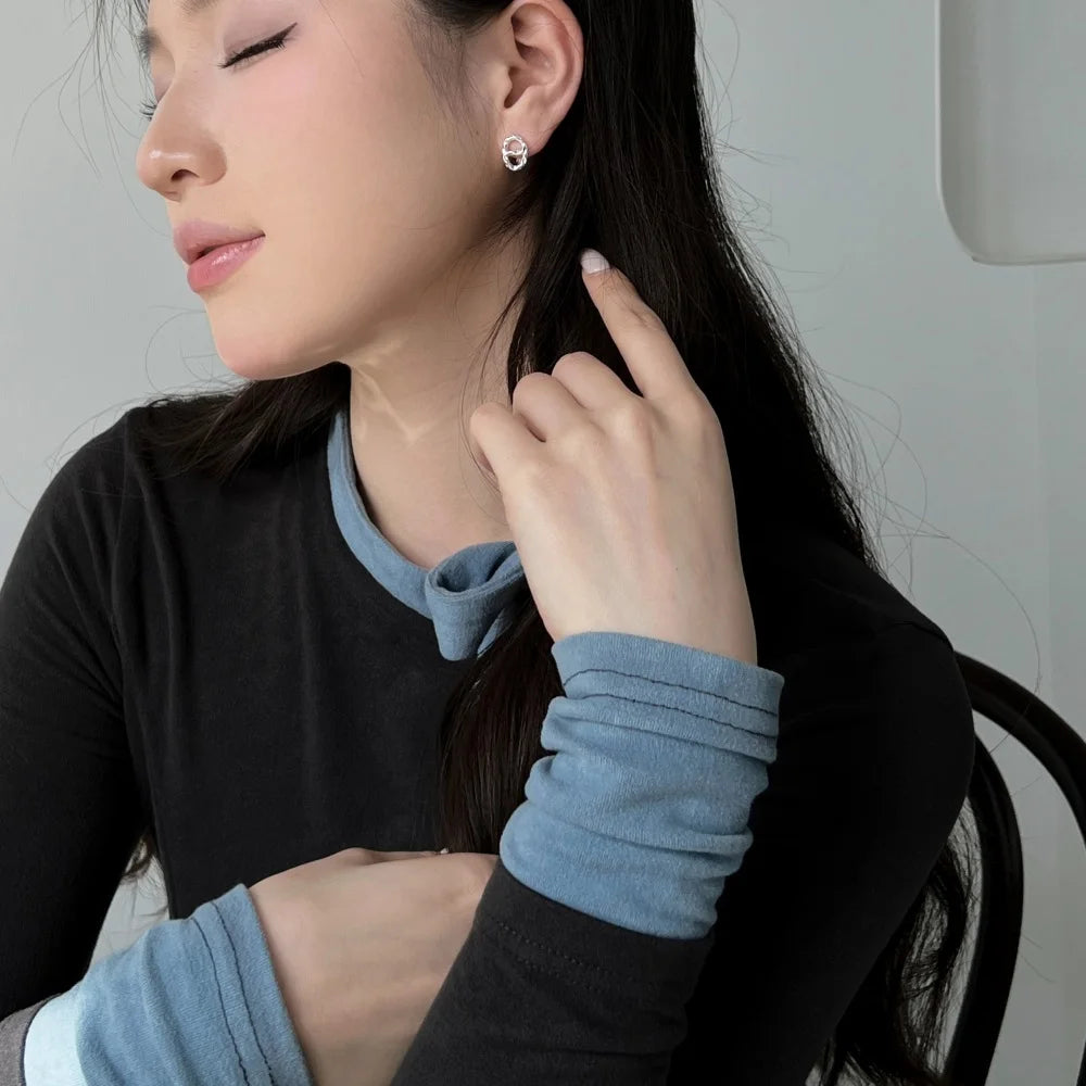 Silver Pig Nose Huggie Earrings