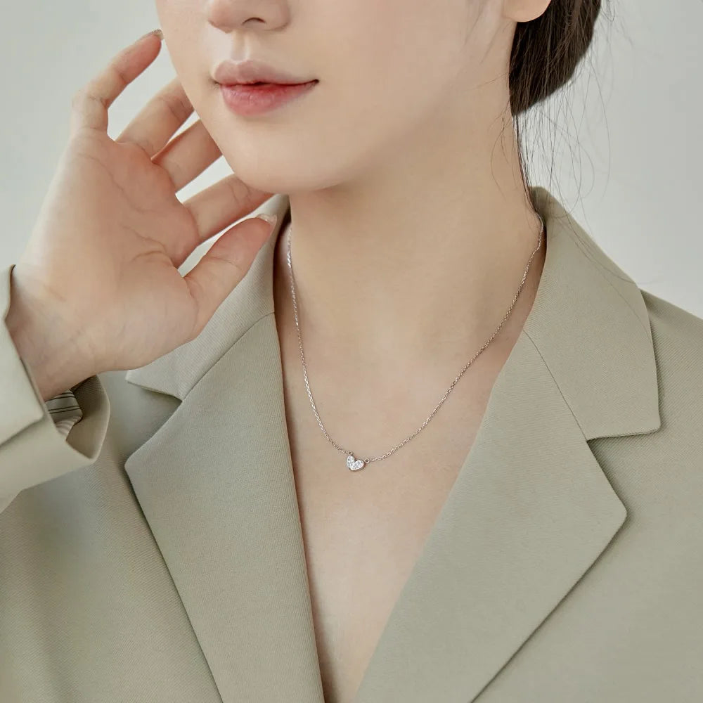 Silver Zircon Pear Cut Heart Pendant Necklace