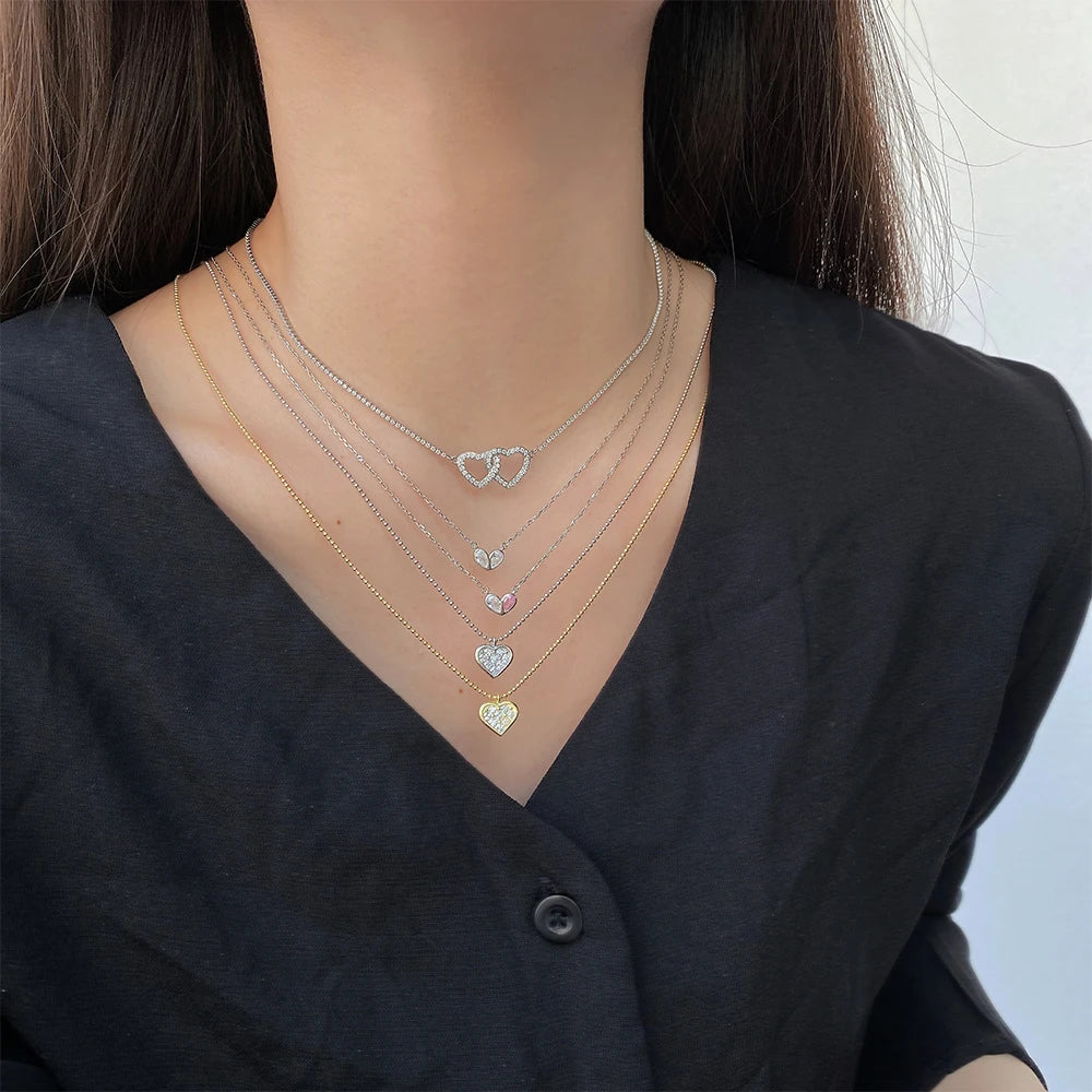 Silver Zircon Pear Cut Heart Pendant Necklace