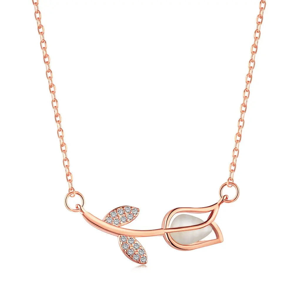 Silver Zircon Round Cut Flower Bar Necklace