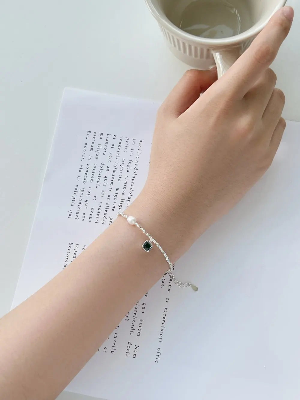 Silver Zircon Princess Cut Multi Layer Charm Beaded Bracelet