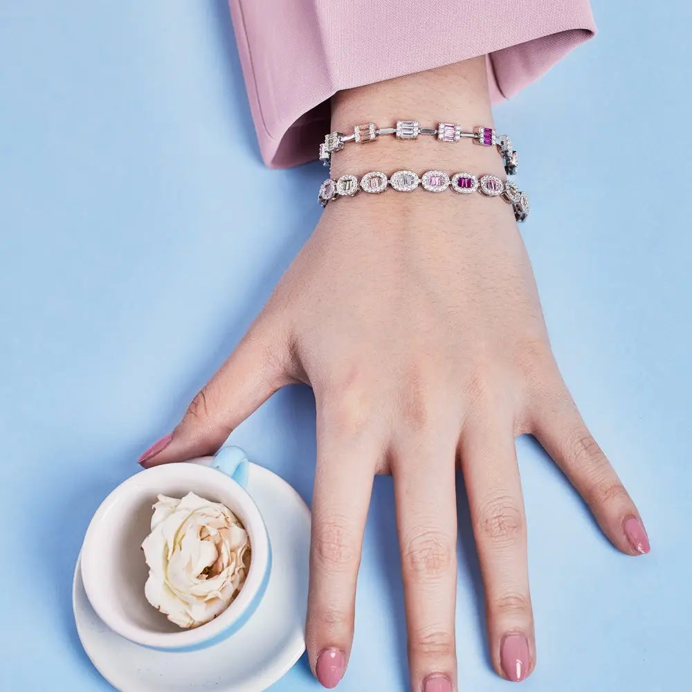 Silver Zircon Baguette Cut Rectangle Tennis Bracelet