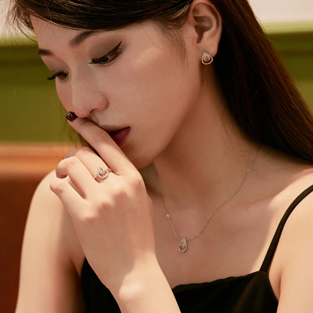 Silver Zircon Pear Cut Halo Tear Ear Studs