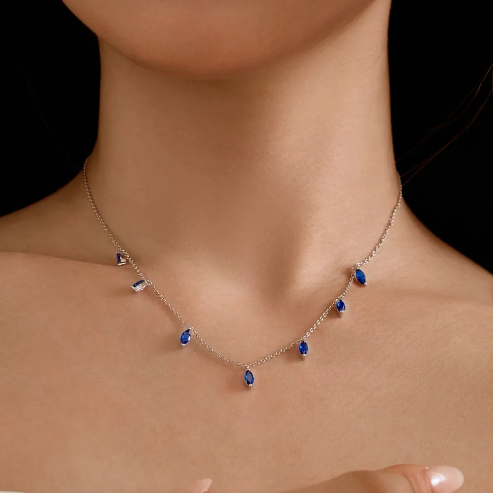 Silver Zircon Marquise Cut Tassel Chain Necklace