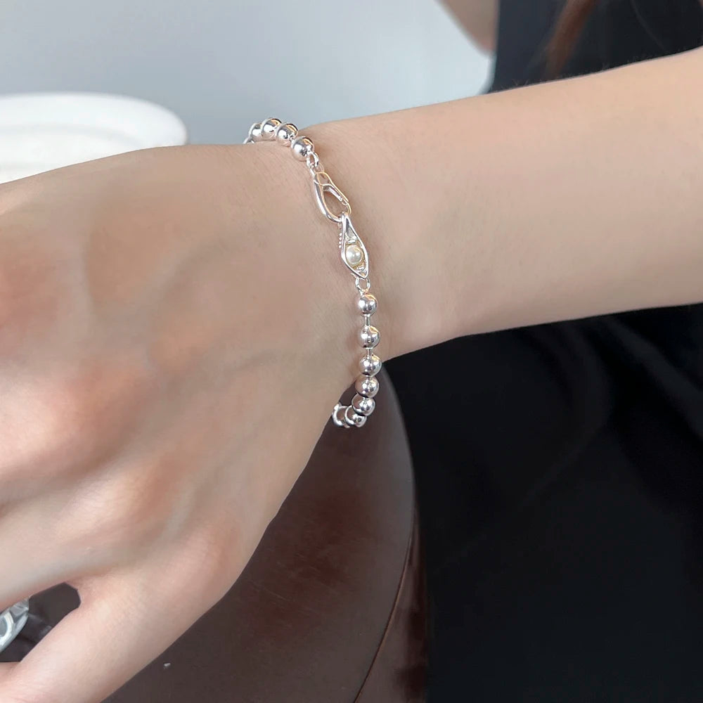 Silver Layered Bangles Beaded Bracelet