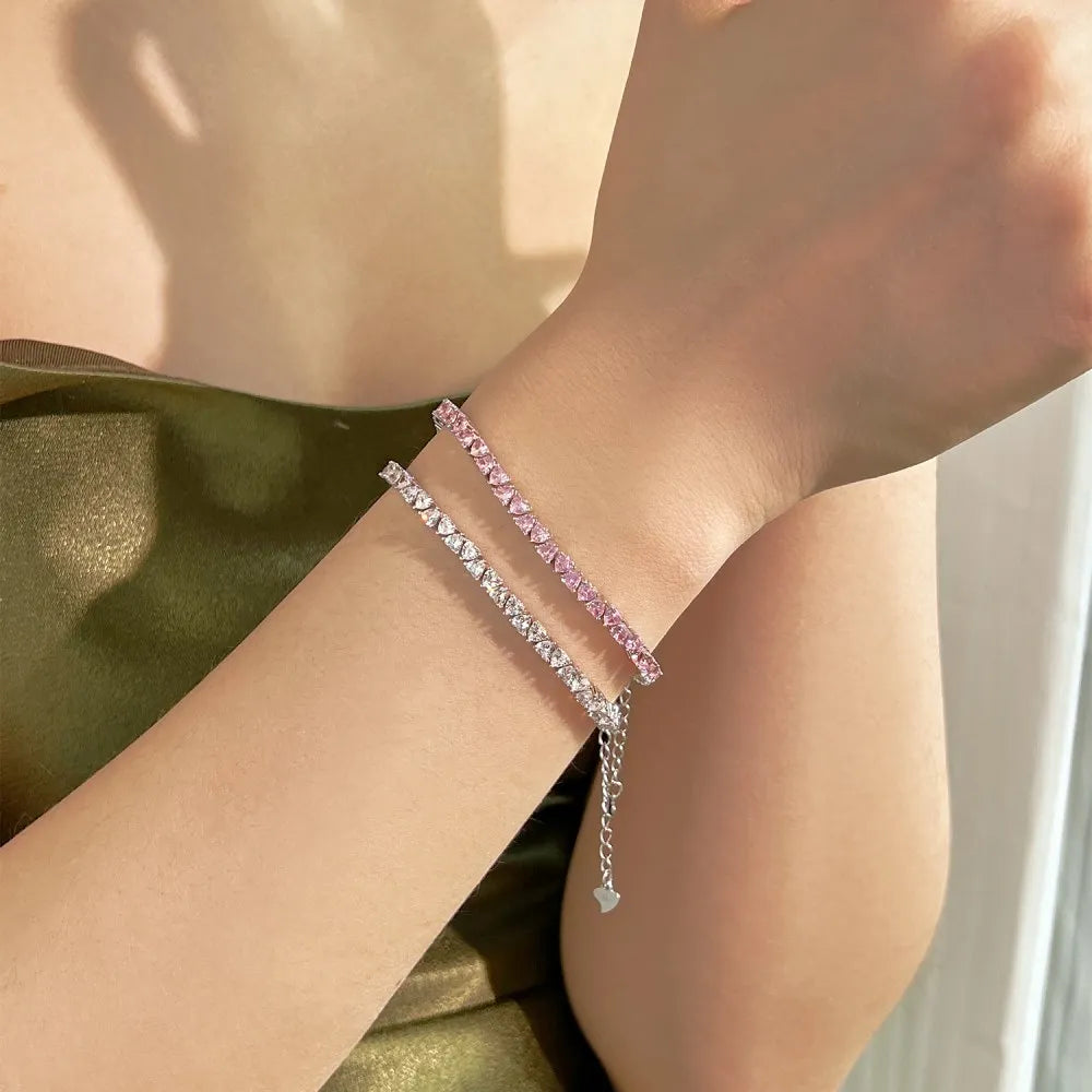 Silver Zircon Heart Cut Link Tennis Bracelet