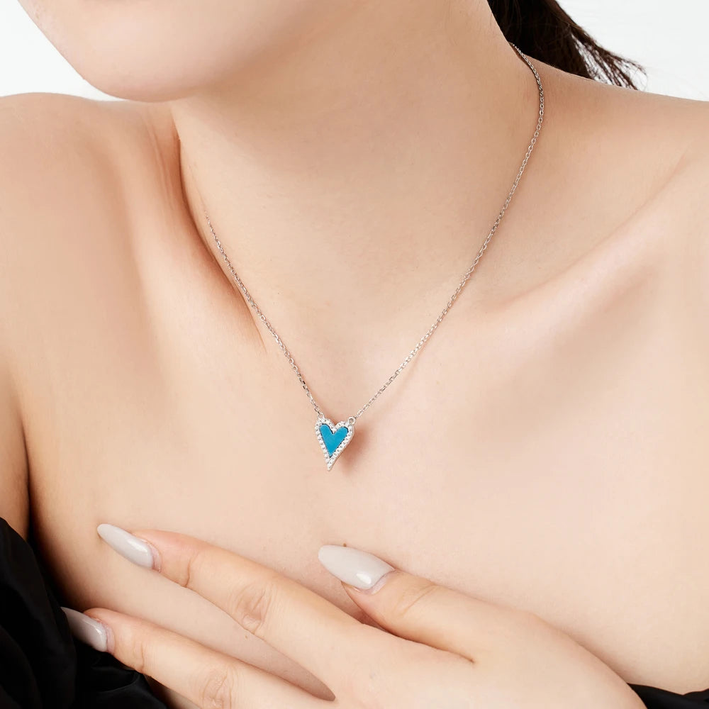 Silver Onyx Heart Cut Halo Heart Pendant Necklace