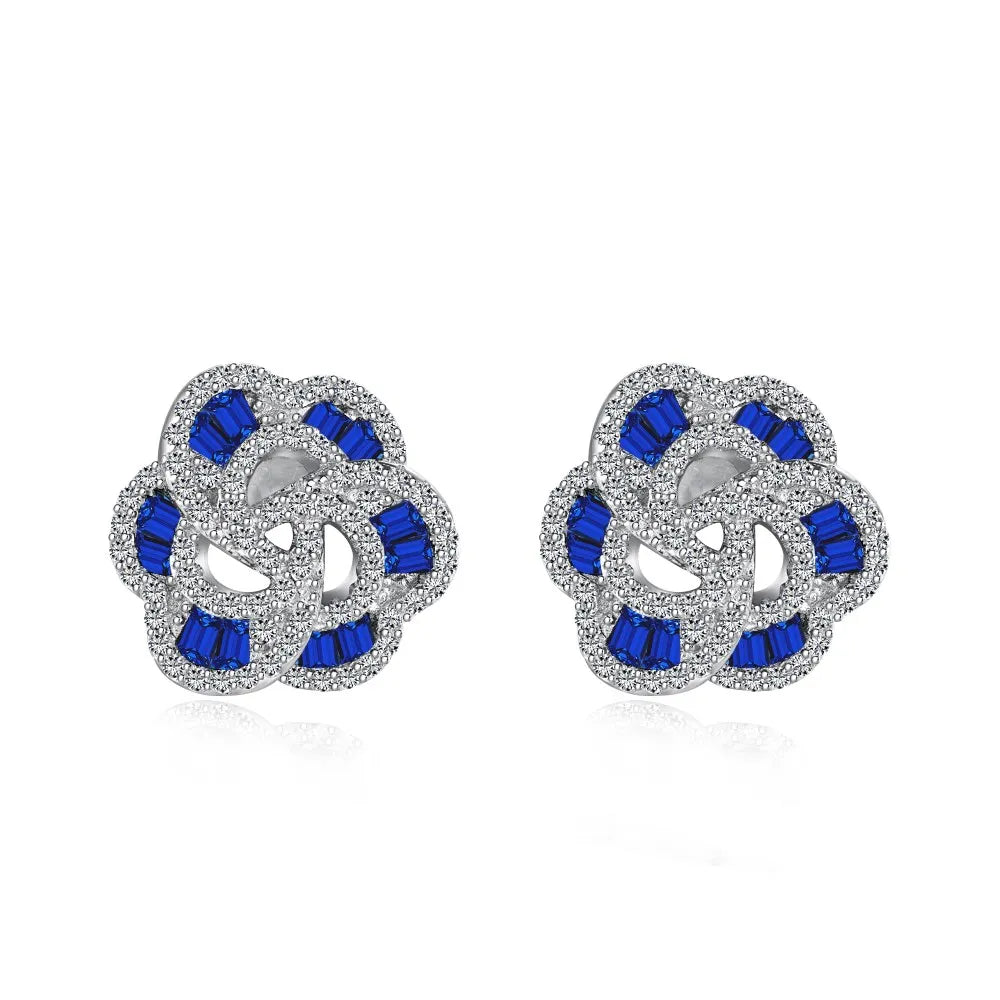 Silver Zircon Tapered Baguette Cut Iced Flower Ear Studs