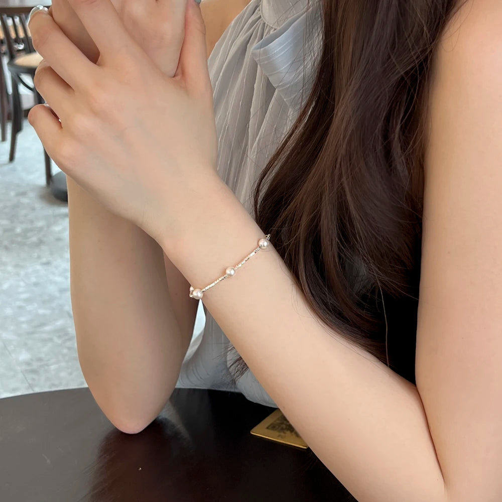 Silver Pearl Multi Layer Bangles Beaded Bracelet