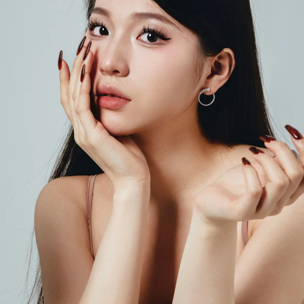 Silver Zircon Round Cut Inlaid Halo Ear Studs