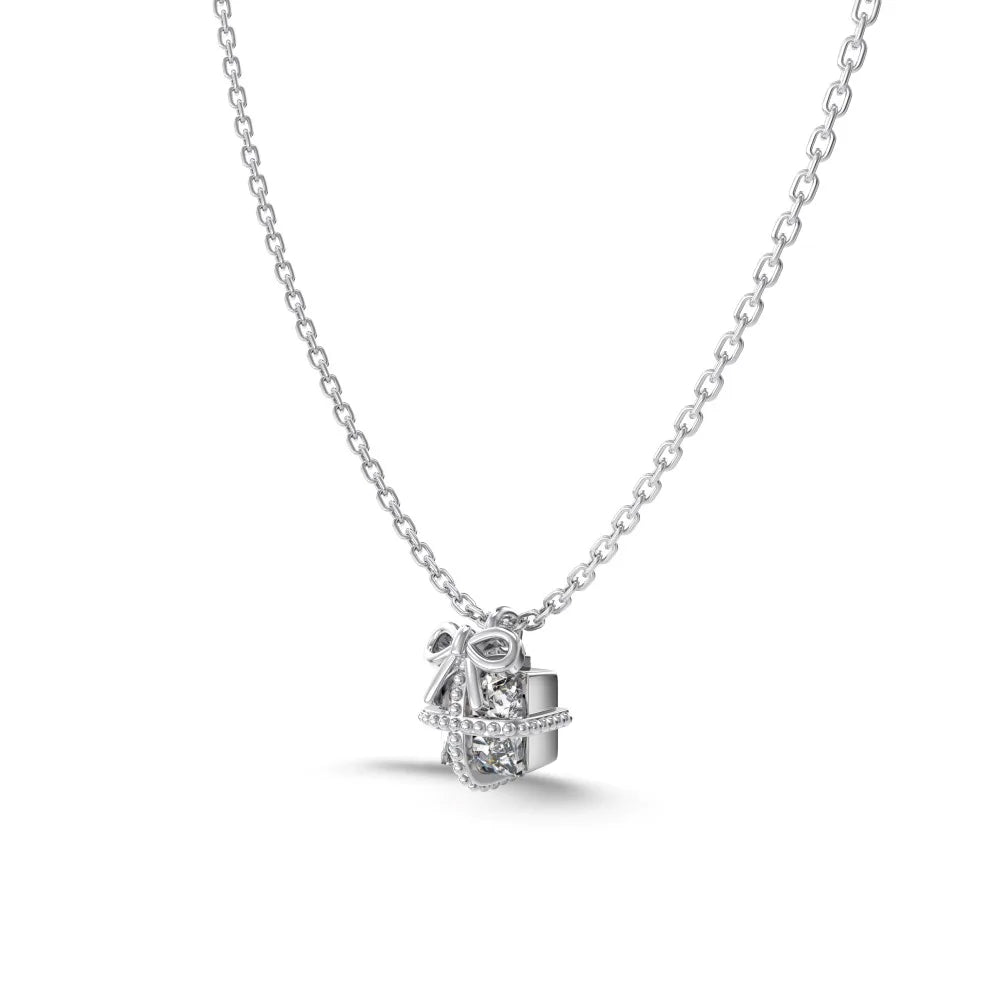 Silver Zircon Radiant Cut Gift Box Pendant Necklace