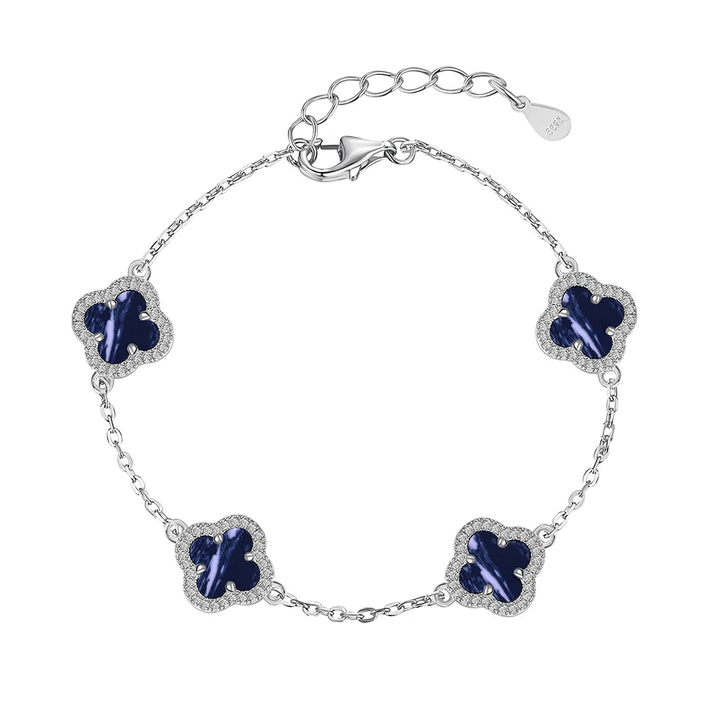 Silver Onyx Clover Cut Clover Charm Bracelet