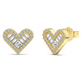 Silver Zircon Princess Cut Inlaid Heart Ear Studs