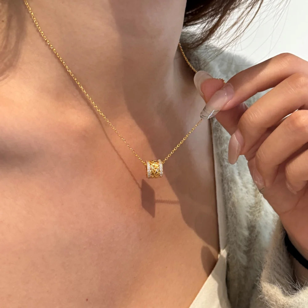 Silver Zircon Round Cut Cylinder Pendant Necklace