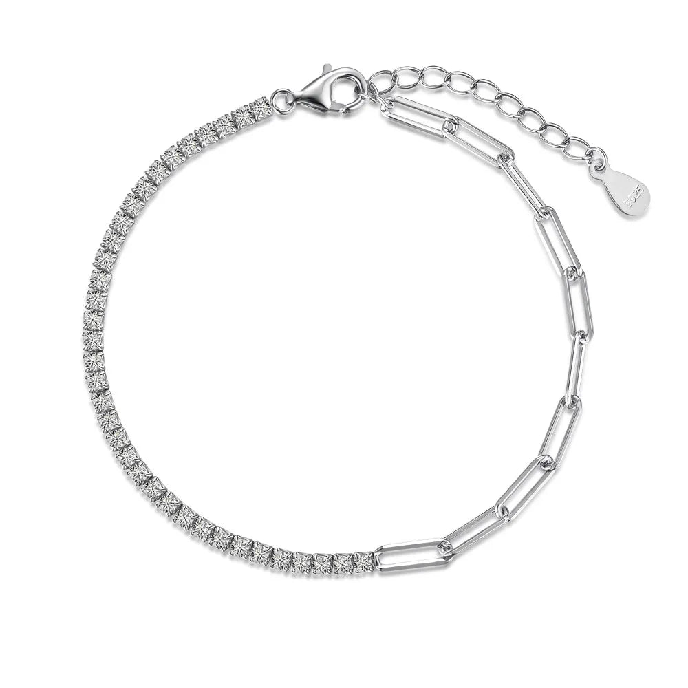 Silver Zircon Round Cut Chain Tennis Bracelet