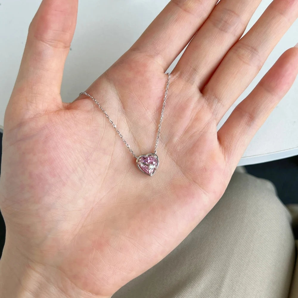 Silver Zircon Heart Cut Wrapped Pendant Necklace