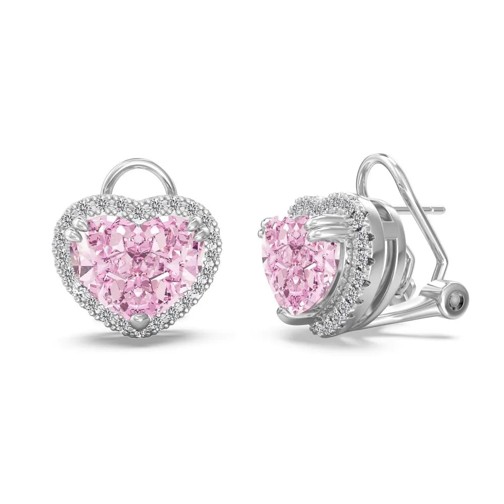 Silver Zircon Heart Cut Hook Inlaid Halo Ear Studs