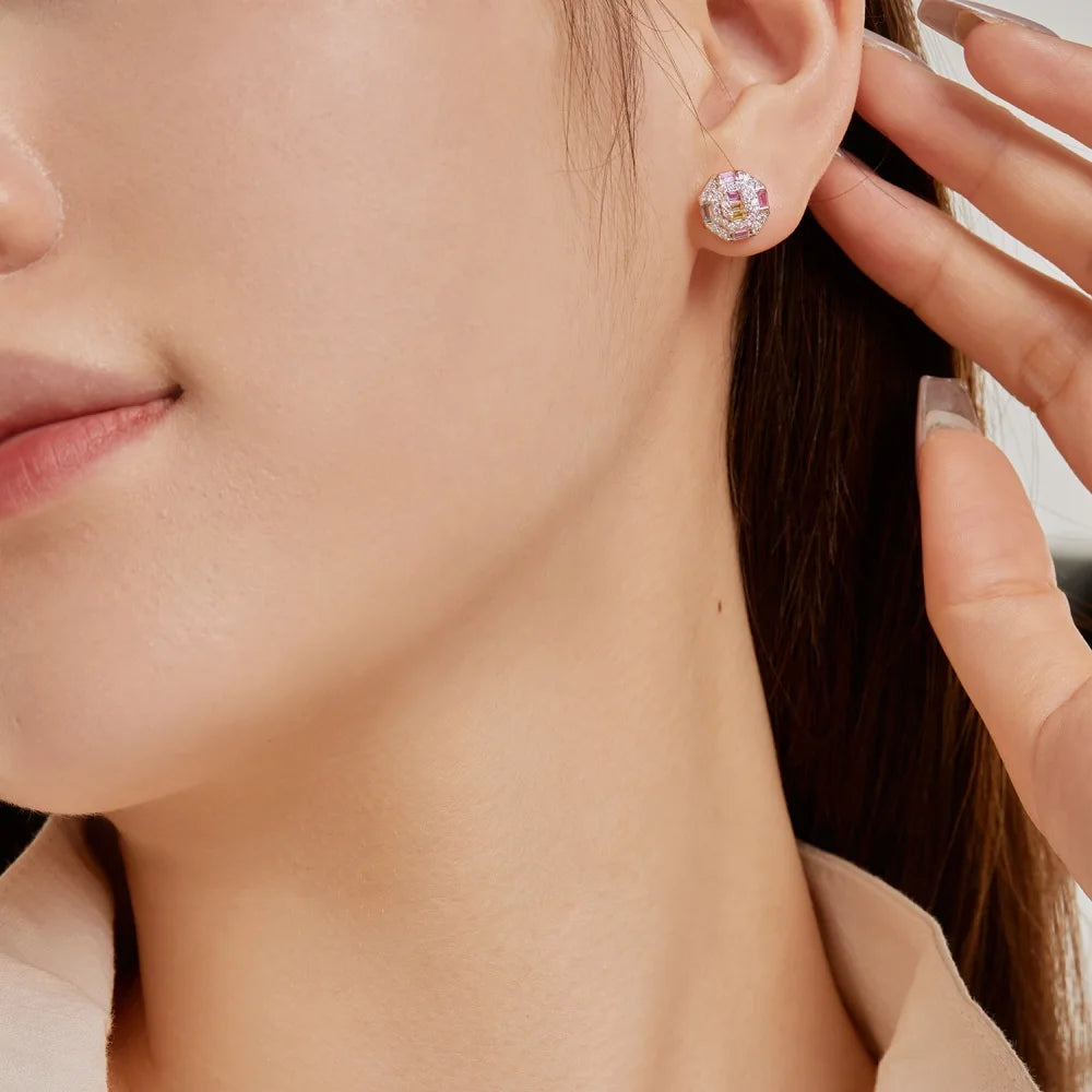 Silver Zircon Baguette Cut Multi Shape Ear Studs