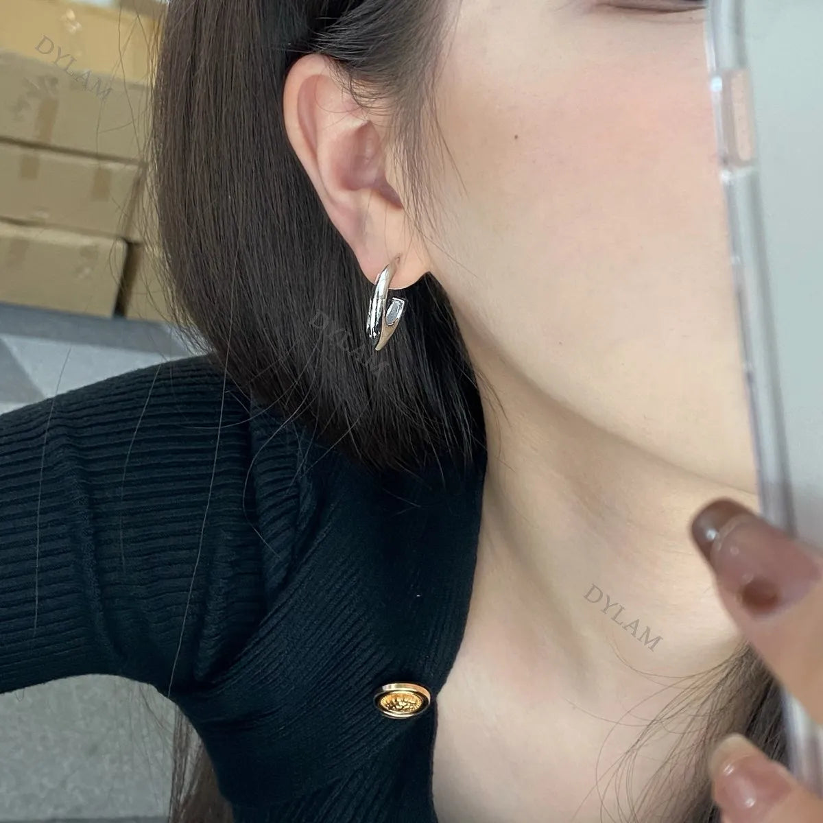 Silver Half Moon Ear Hoops