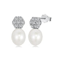 Silver Pearl Inlaid Hexagon Ear Studs