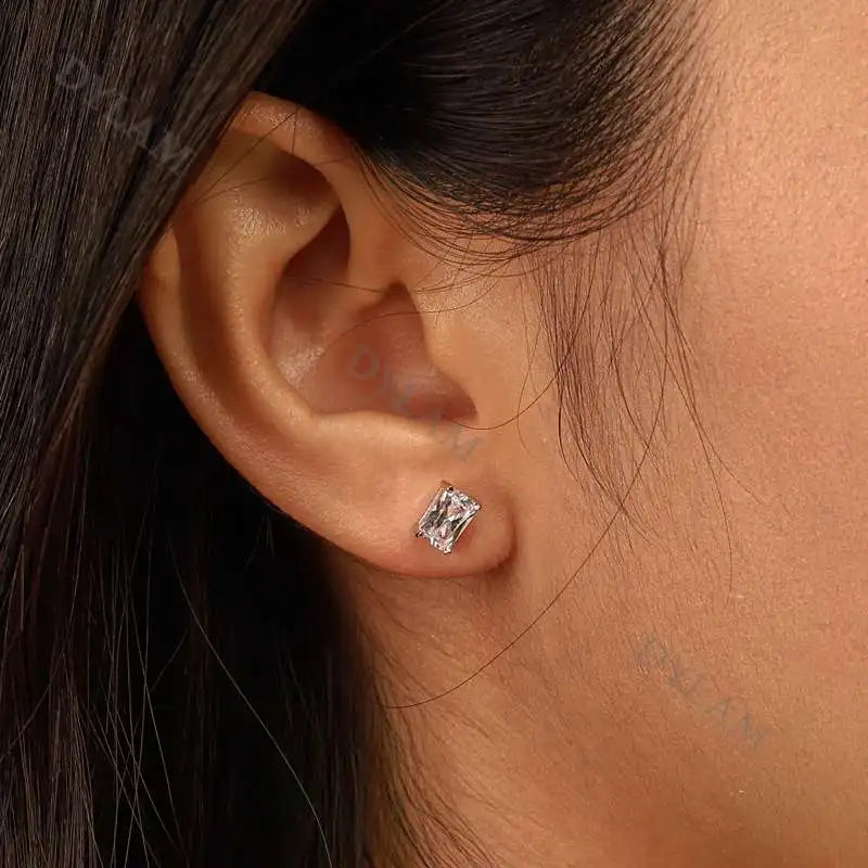 Silver Zircon Radiant Cut Cubic Ear Studs