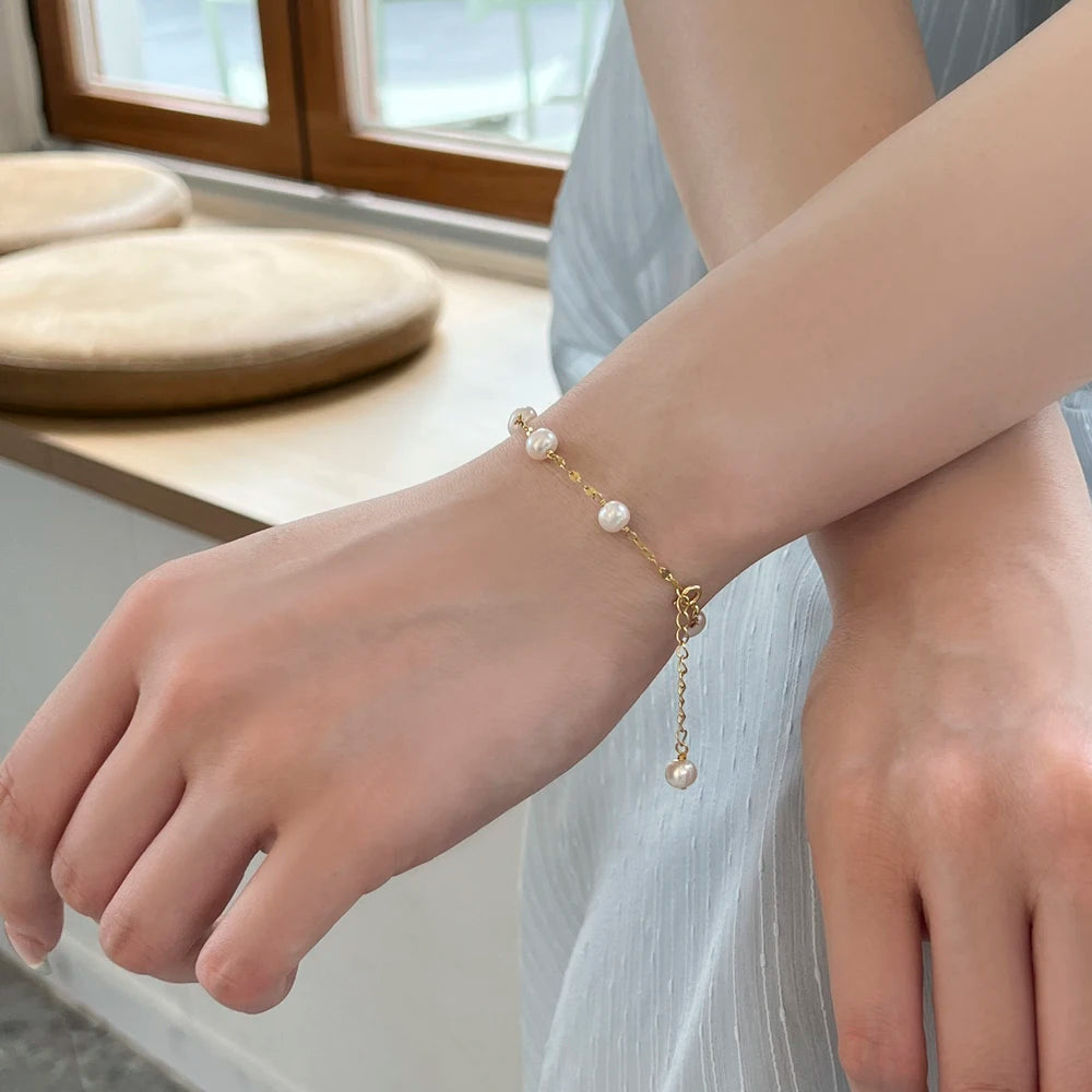 Silver Pearl Charm Beaded Bracelet